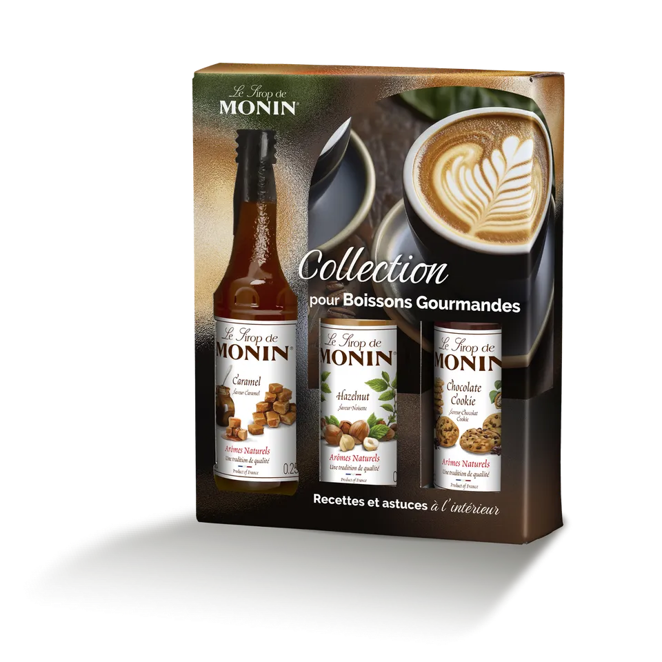 monin-collection-boissons-gourmandes-3x25cl-noisette-caramel-chocolat-cookie image 1